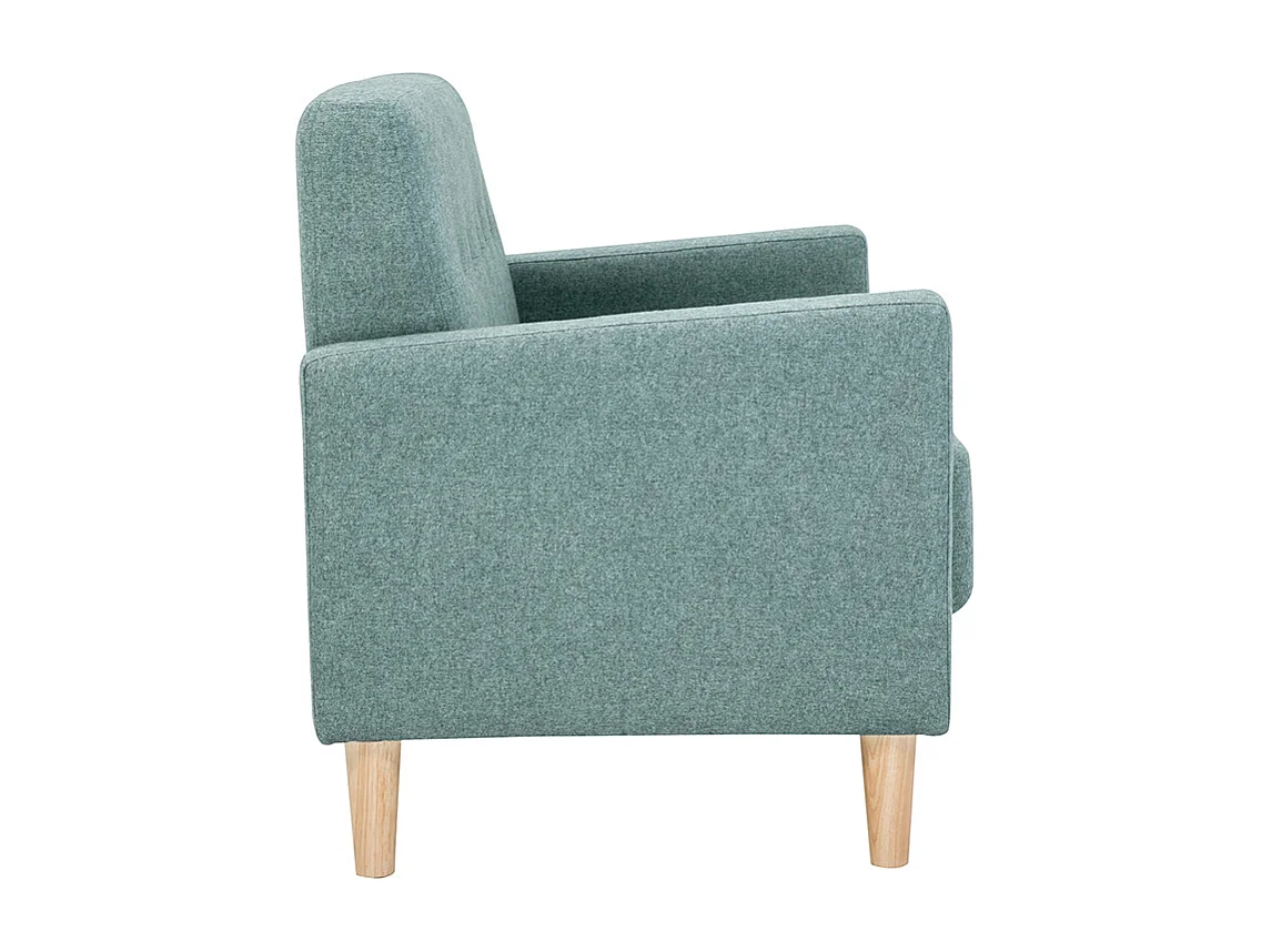 Sofá nórdico 2 plazas de tela verde grisáceo y madera clara MOON