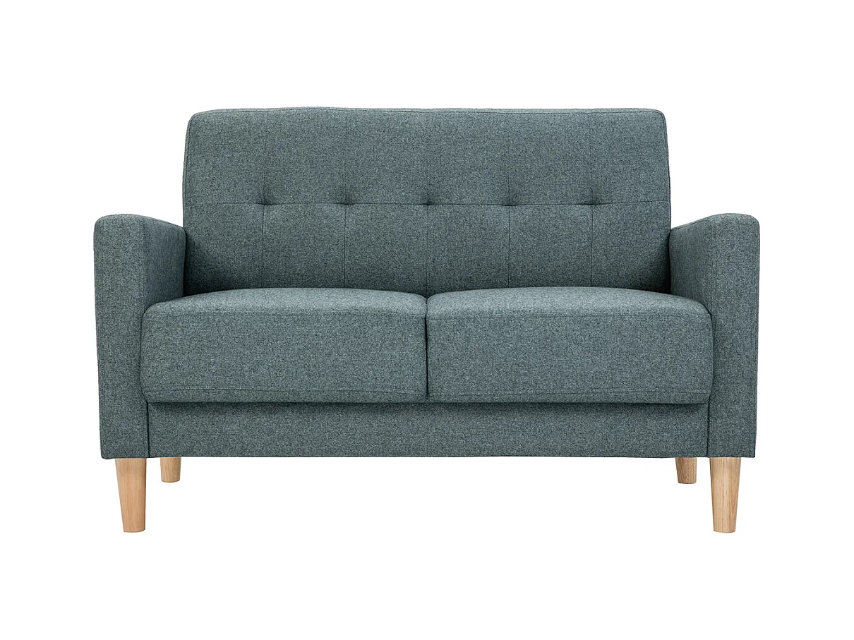Skandinavisches Sofa 2-Sitzer aus graugrünem Stoff und hellem Holz MOON