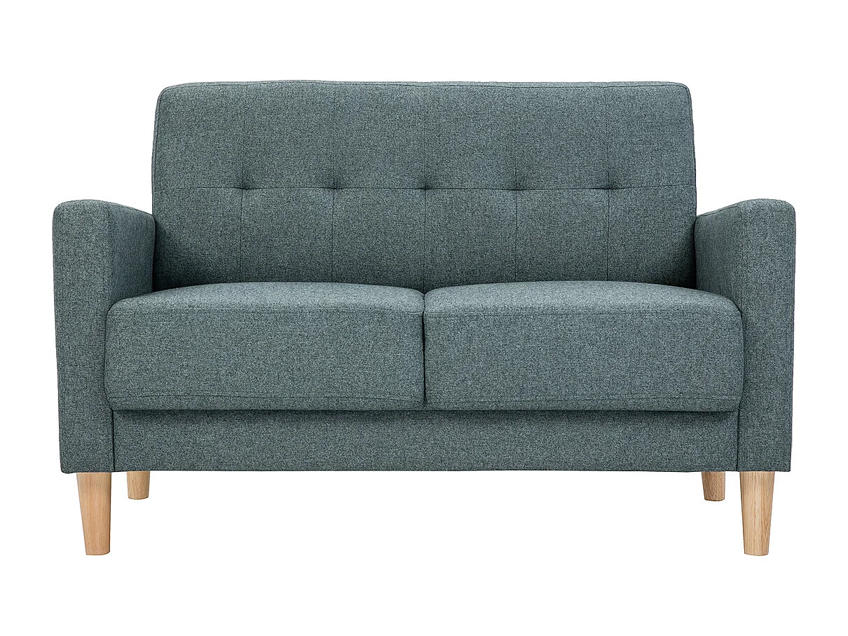 Skandinavisches Sofa 2-Sitzer aus graugrünem Stoff und hellem Holz MOON