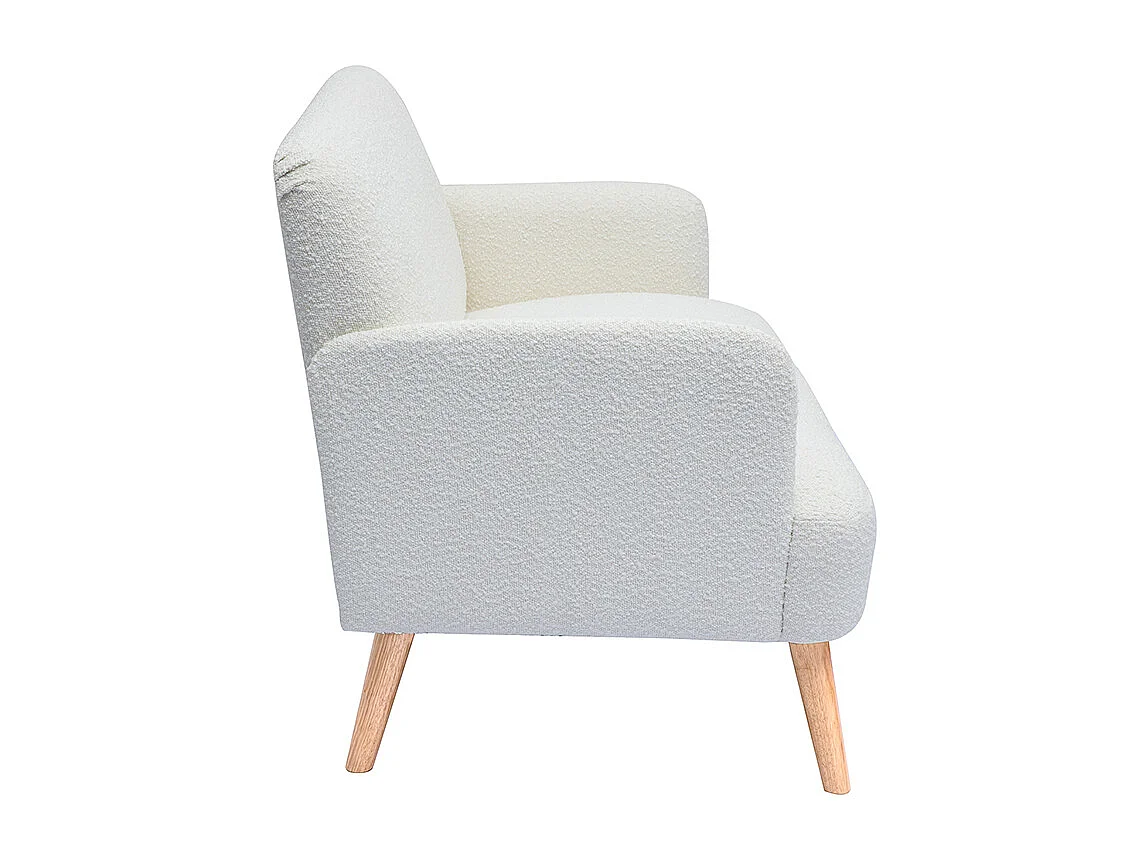 Divano scandinavo 2 posti in tessuto effetto lana bouclé bianco e legno chiaro ISKO
