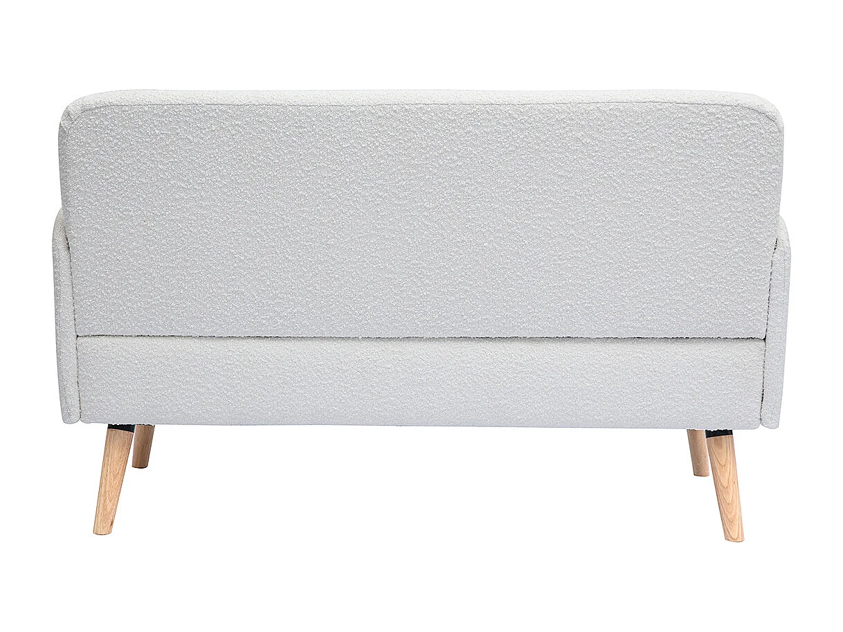 Divano scandinavo 2 posti in tessuto effetto lana bouclé bianco e legno chiaro ISKO