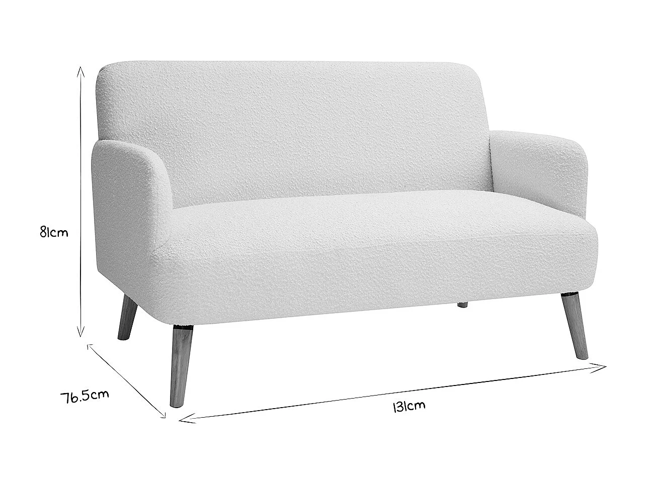 Divano scandinavo 2 posti in tessuto effetto lana bouclé bianco e legno chiaro ISKO