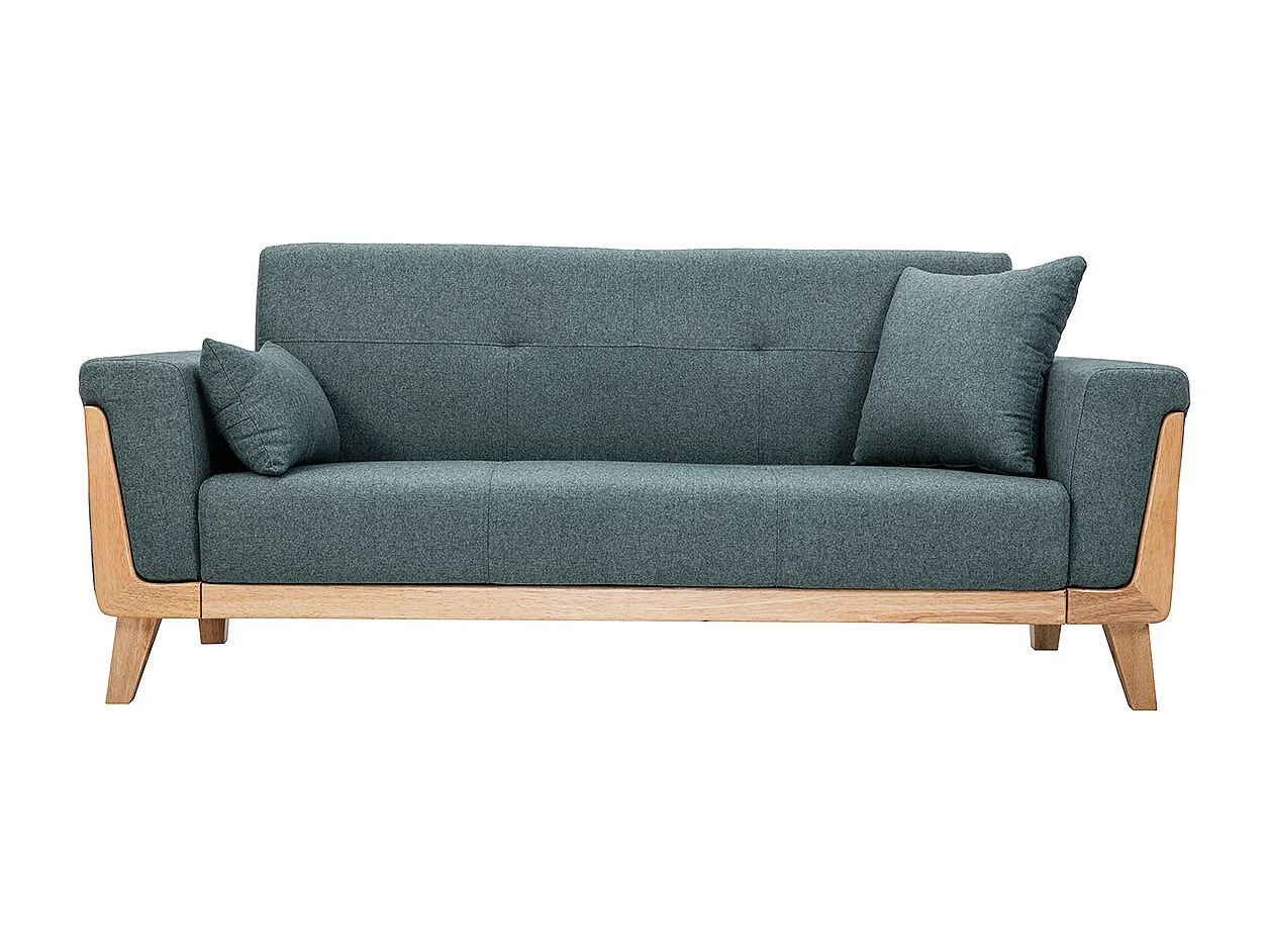 Skandinavisches Sofa 3-Sitzer aus graugrünem Stoff und hellem Holz FJORD