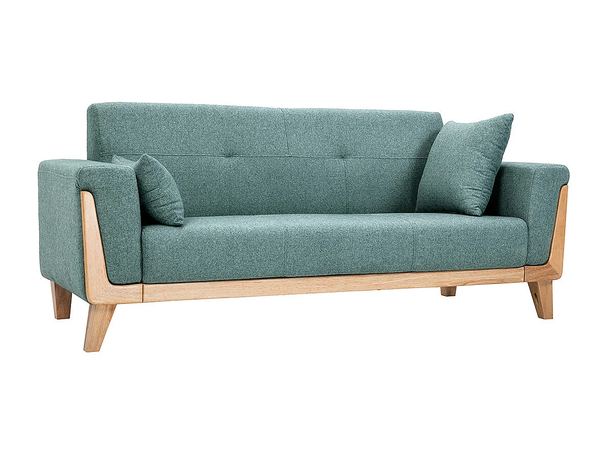 Skandinavisches Sofa 3-Sitzer aus graugrünem Stoff und hellem Holz FJORD