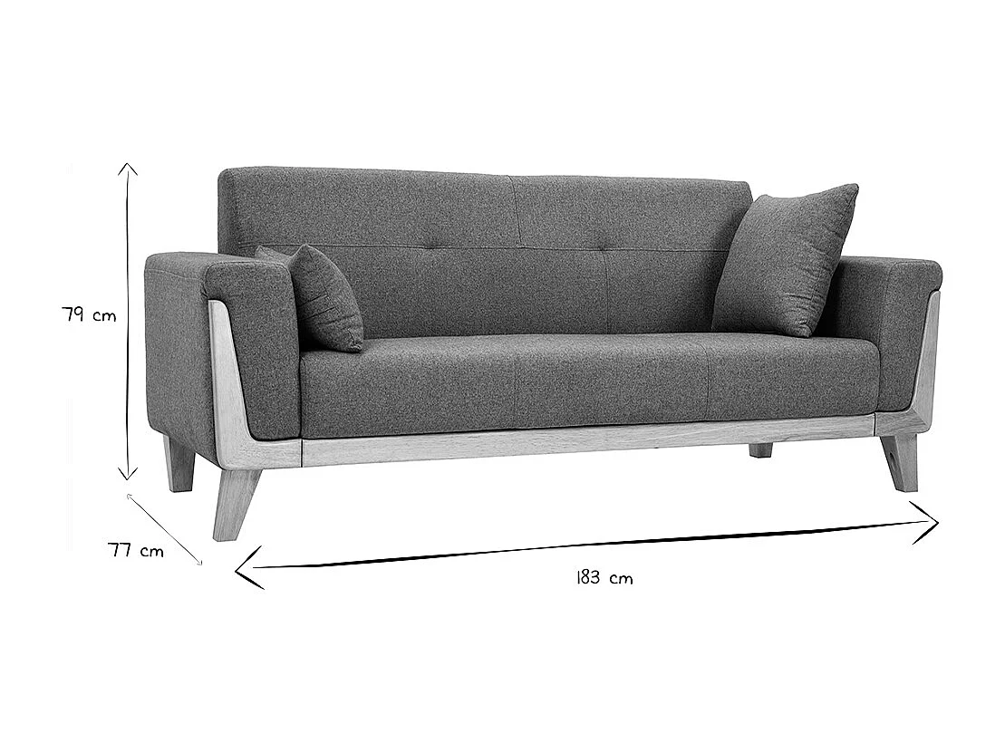 Skandinavisches Sofa 3-Sitzer aus graugrünem Stoff und hellem Holz FJORD