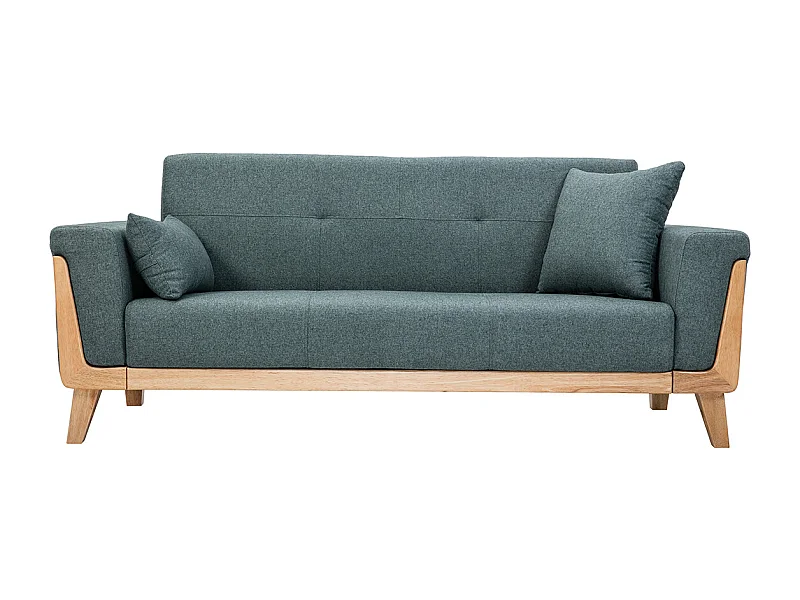 Canapé scandinave 3 places en tissu vert de gris et bois clair FJORD