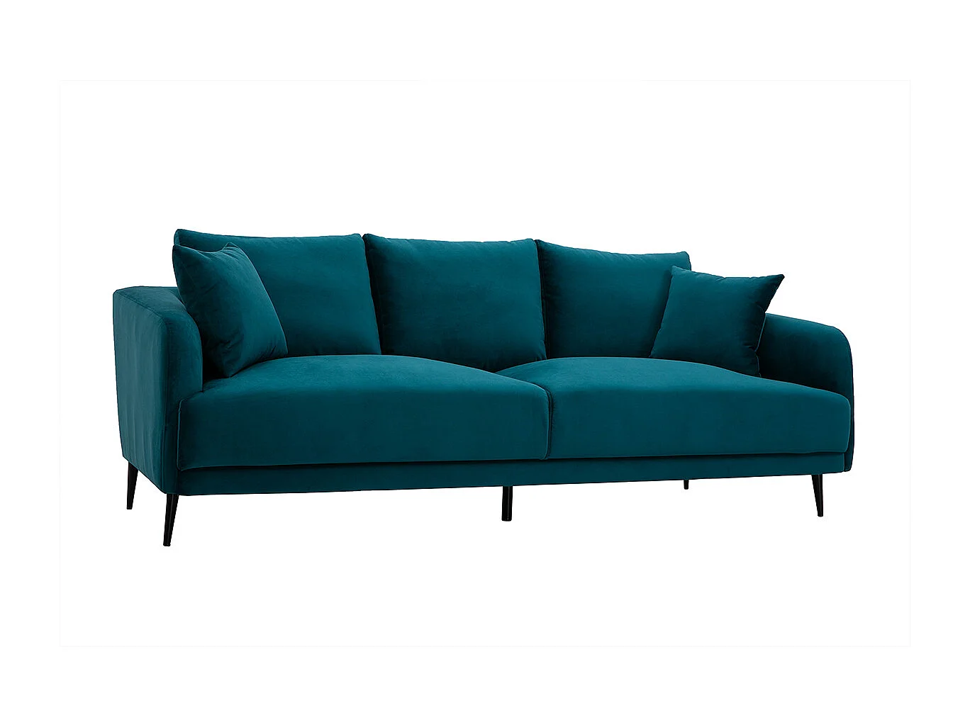 Sofá moderno 3 plazas de terciopelo azul petróleo y metal negro JERRY