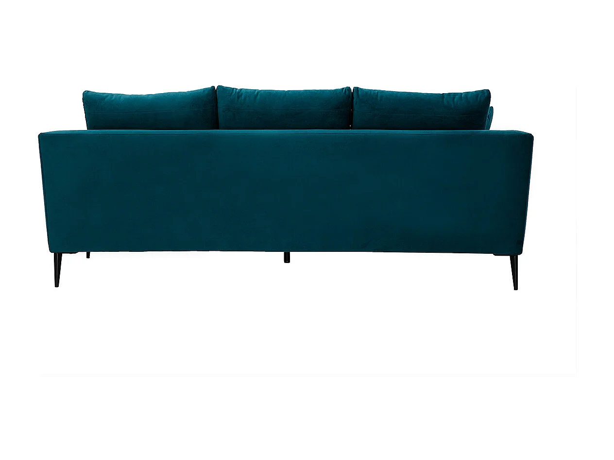 Sofá moderno 3 plazas de terciopelo azul petróleo y metal negro JERRY