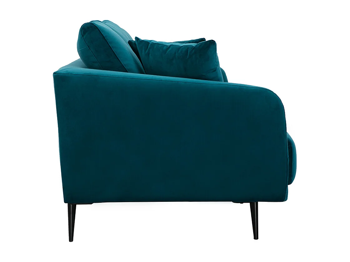 Divano design 3 posti in tessuto velluto blu petrolio e metallo nero JERRY