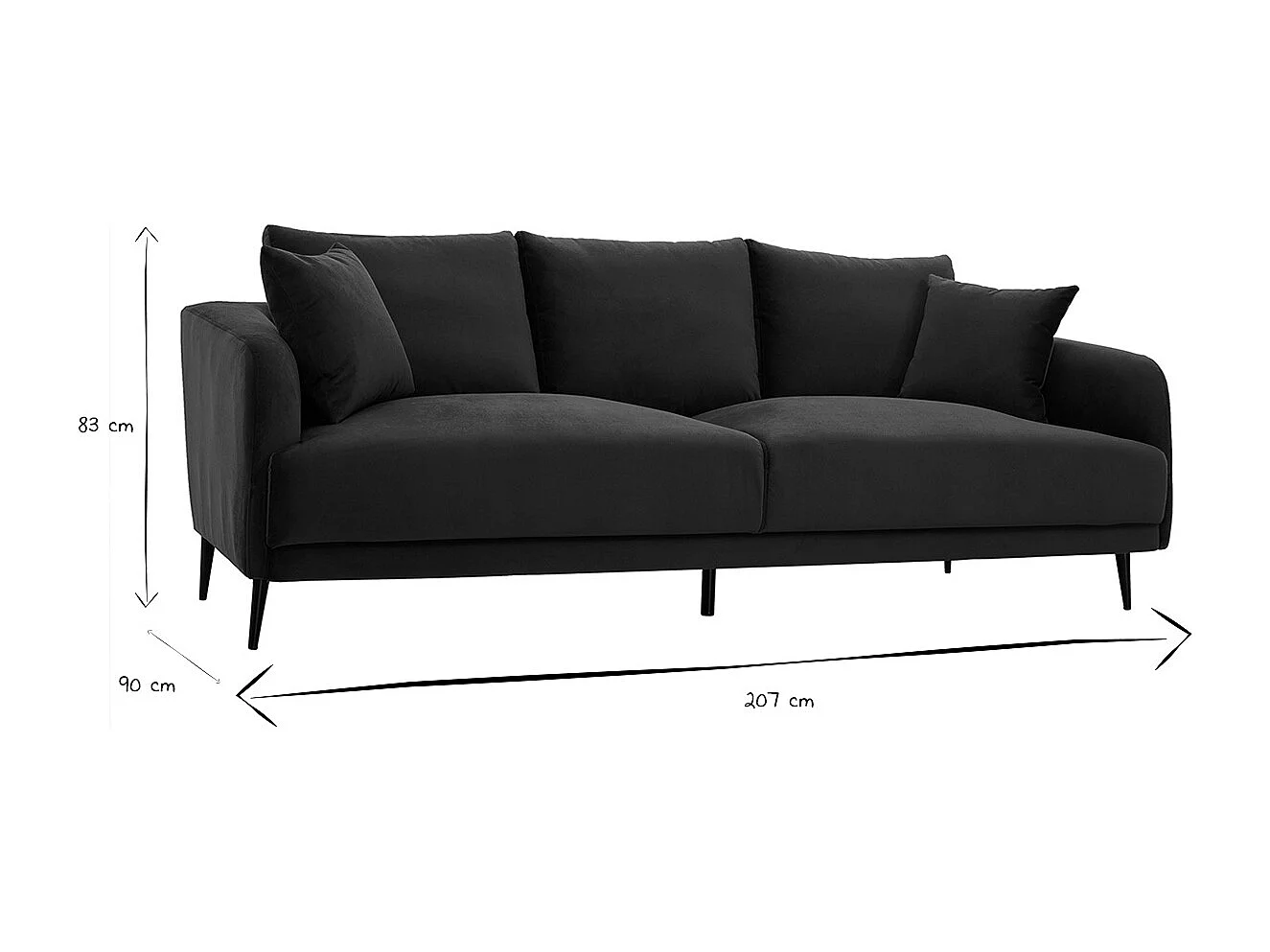 Divano design 3 posti in tessuto velluto blu petrolio e metallo nero JERRY