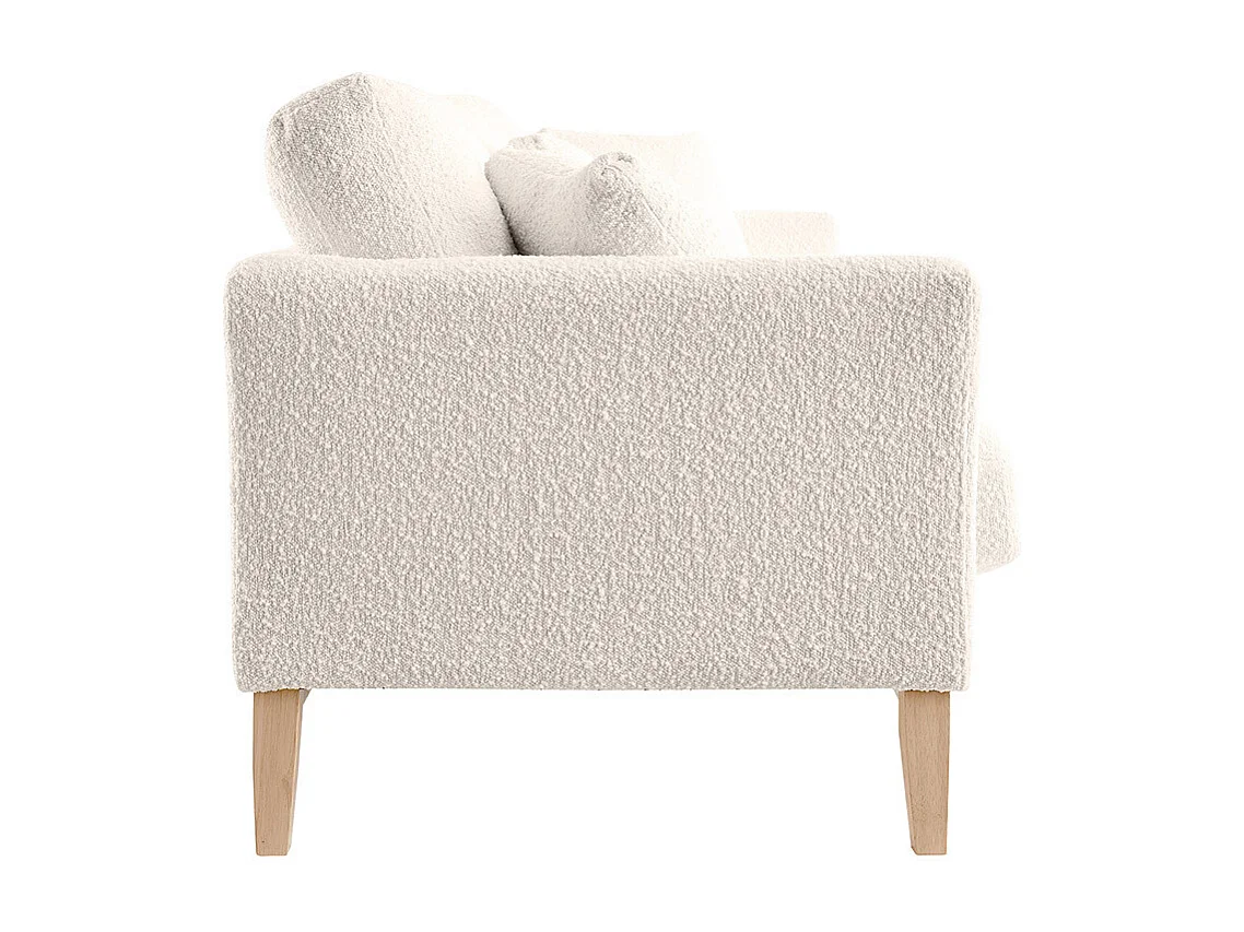 Canapé scandinave déhoussable 3 places en tissu effet laine bouclée blanc cassé et bois clair OSLO