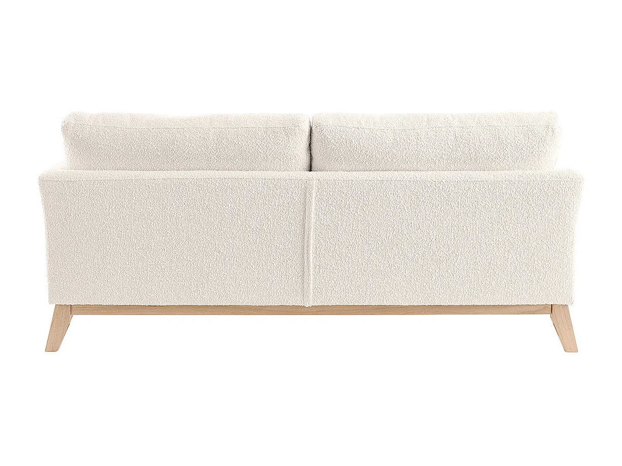 Canapé scandinave déhoussable 3 places en tissu effet laine bouclée blanc cassé et bois clair OSLO