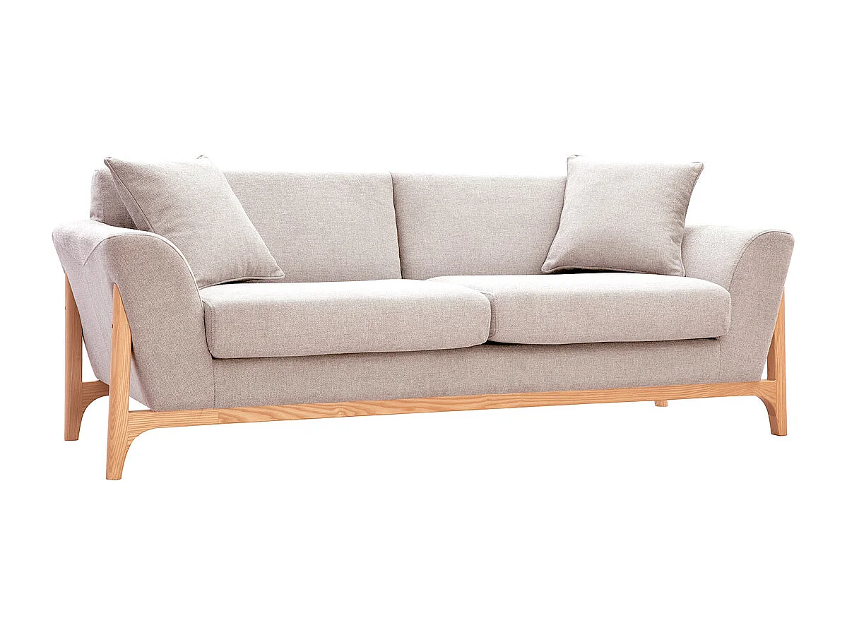 Divano scandinavo 3 posti beige e frassino ASAKO