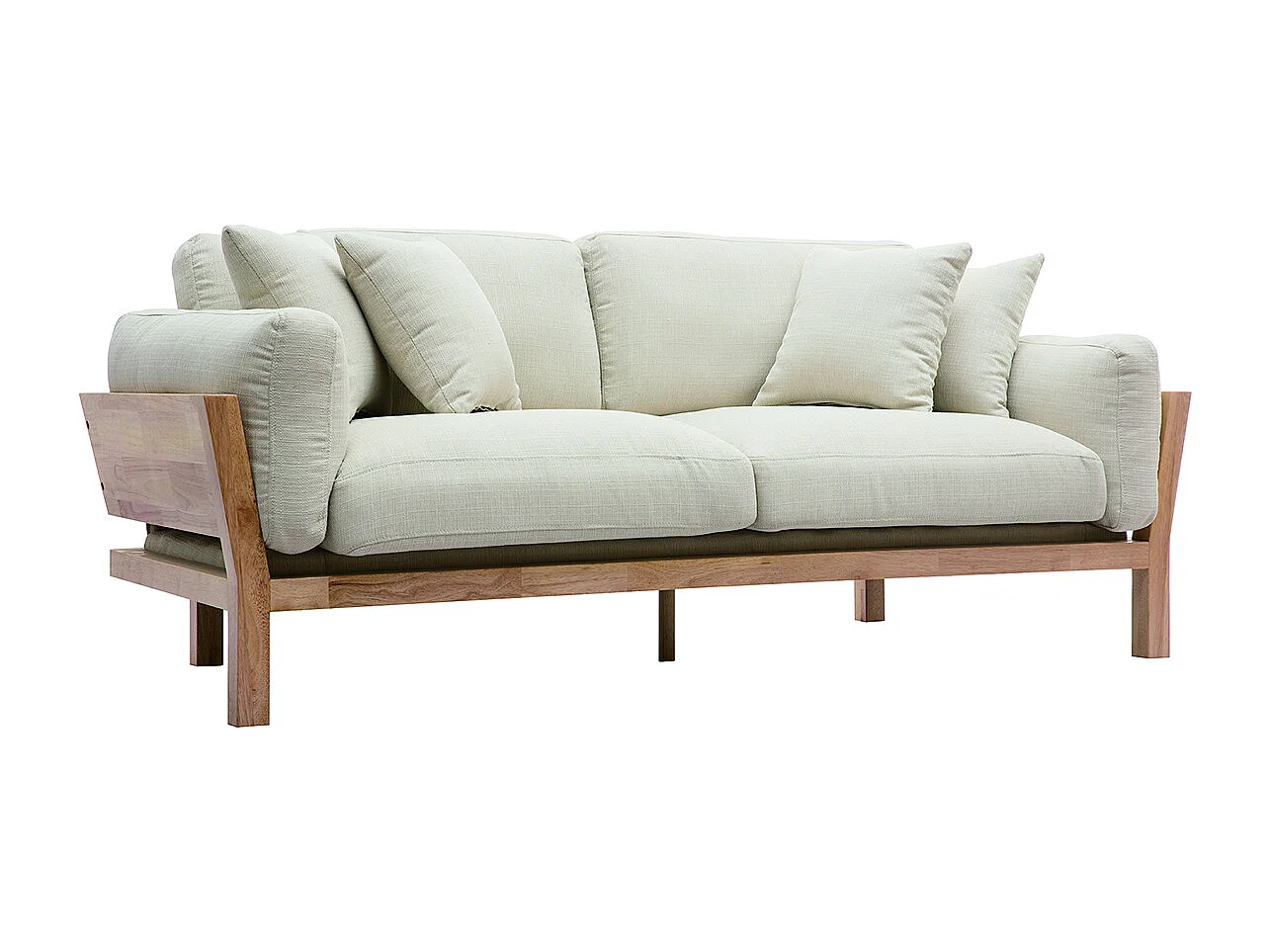 Sofá 3 plazas blanco crema patas madera KYO