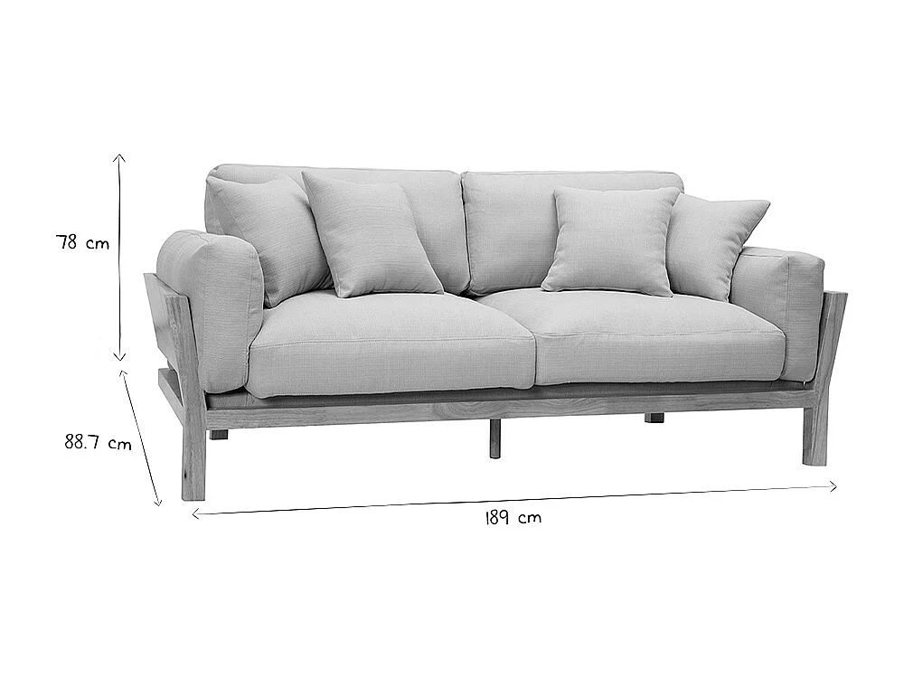 Sofá 3 plazas blanco crema patas madera KYO