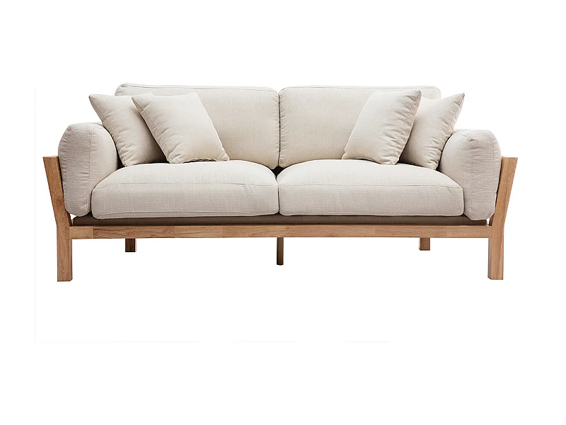 Canapé scandinave déhoussable 3 places en tissu blanc crème et bois clair KYO