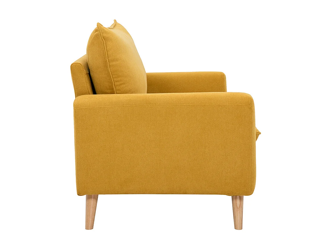Skandinavisches Sofa aus senfgelbem Stoff mit Samteffekt und hellem Holz 2-Sitzer JONAS
