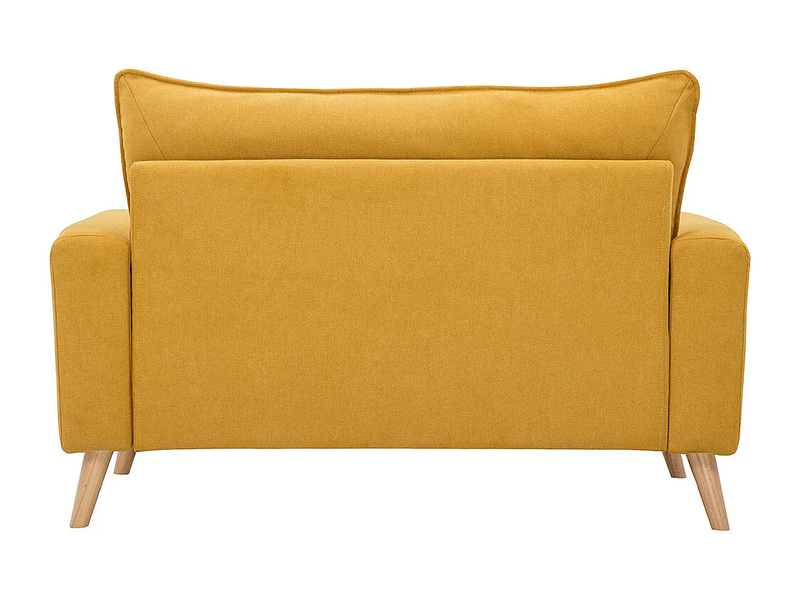 Skandinavisches Sofa aus senfgelbem Stoff mit Samteffekt und hellem Holz 2-Sitzer JONAS