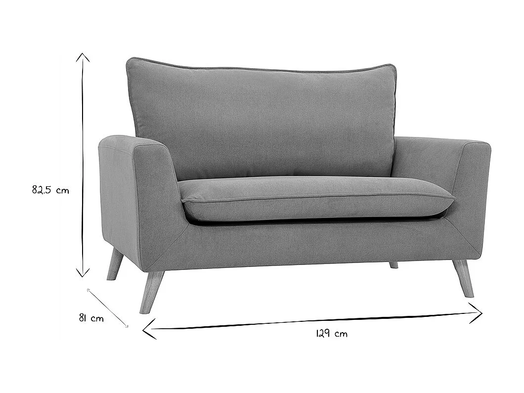 Skandinavisches Sofa aus senfgelbem Stoff mit Samteffekt und hellem Holz 2-Sitzer JONAS