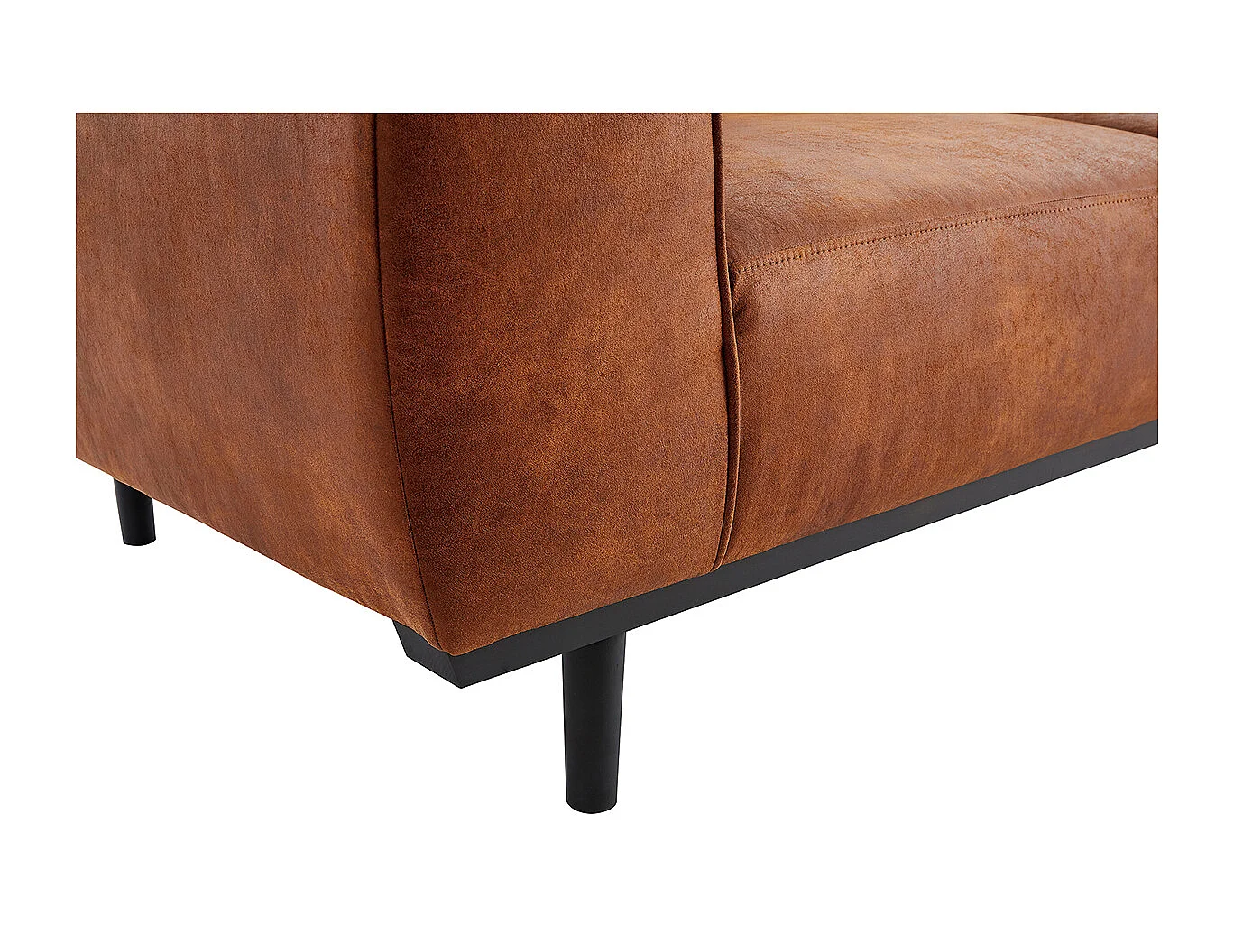 Sofá moderno 2-3 plazas de piel marrón coñac con aspecto envejecido MORRIS