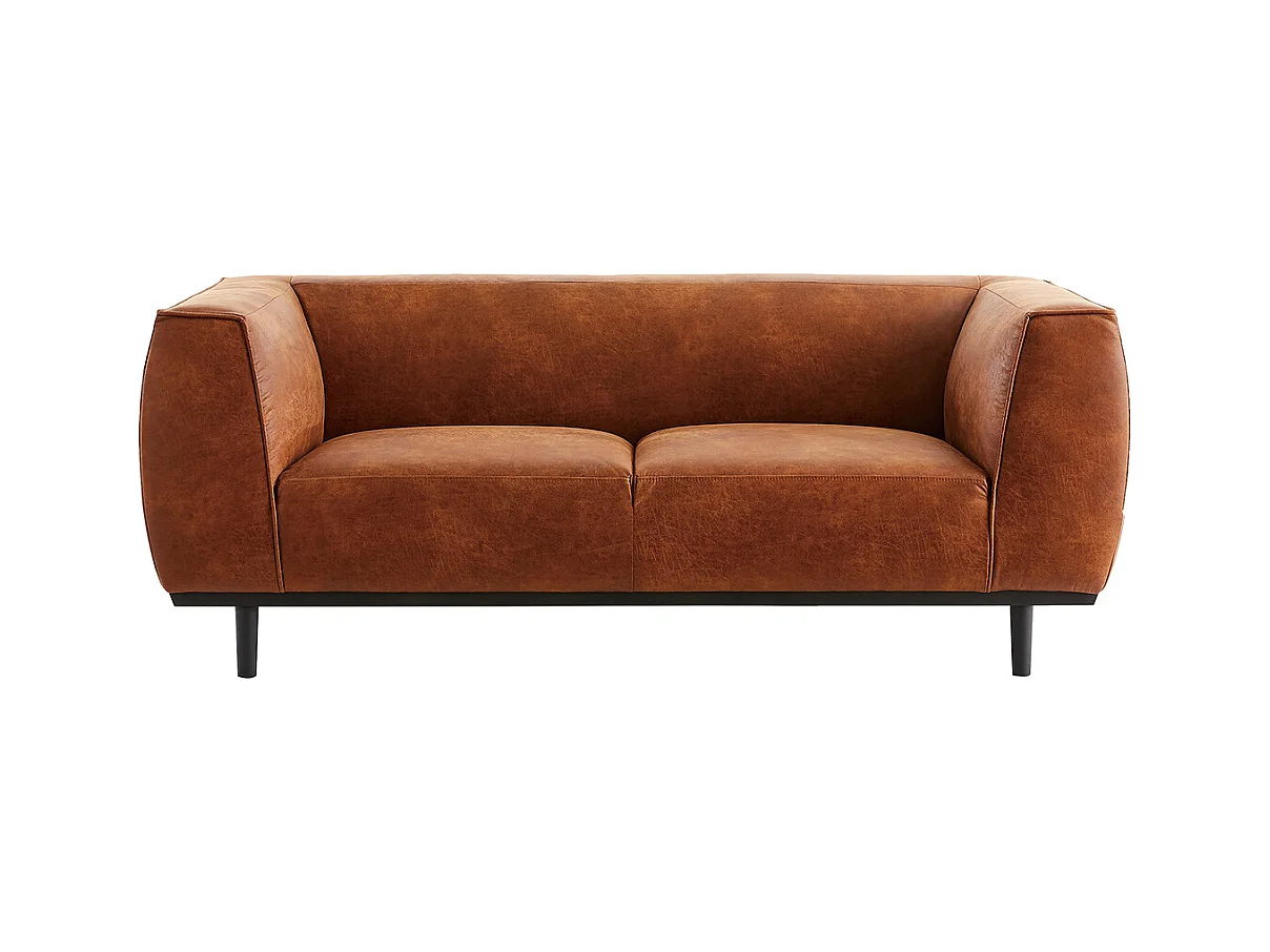 Canapé design 2-3 places en cuir aspect vieilli marron cognac MORRIS