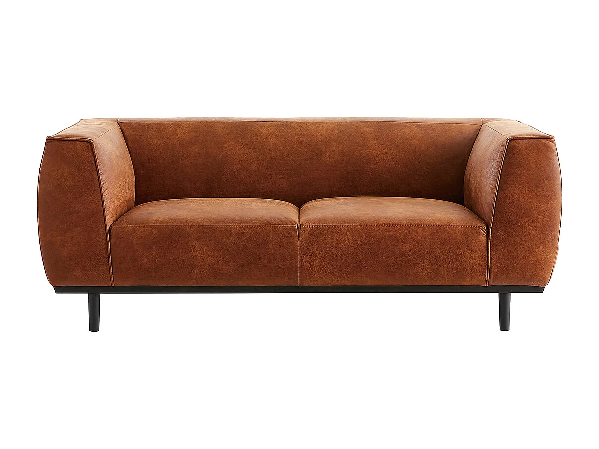 Canapé design 2-3 places en cuir aspect vieilli marron cognac MORRIS