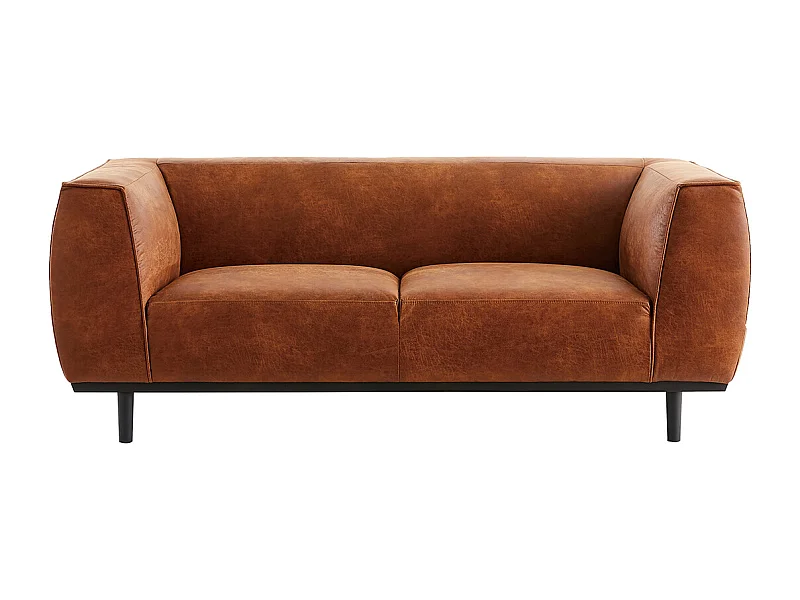 Canapé design 2-3 places en cuir aspect vieilli marron cognac MORRIS