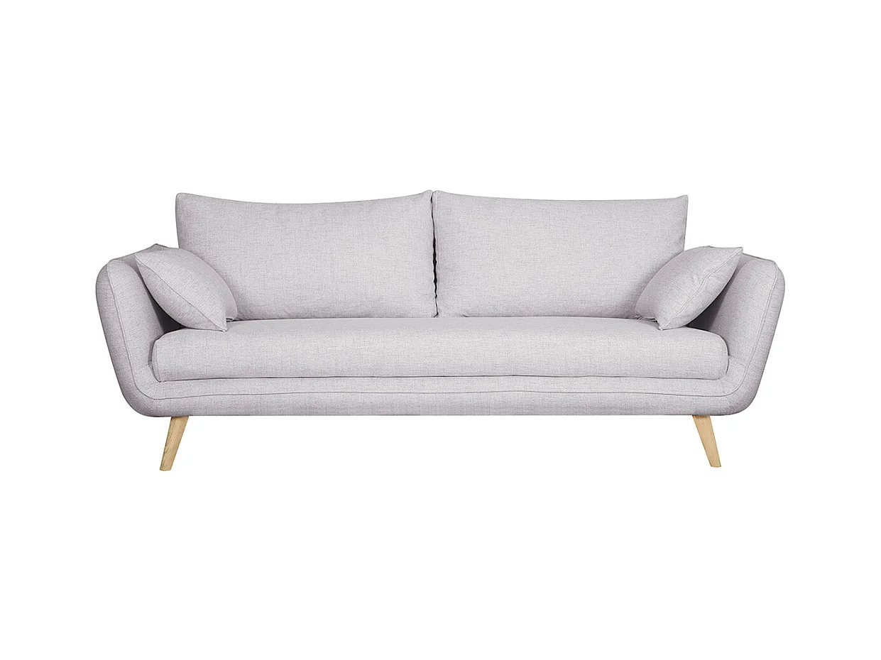Canapé scandinave 3 places en tissu gris clair chiné et bois clair CREEP
