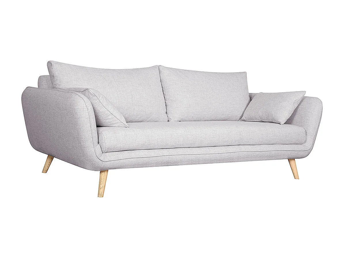 Canapé scandinave 3 places en tissu gris clair chiné et bois clair CREEP
