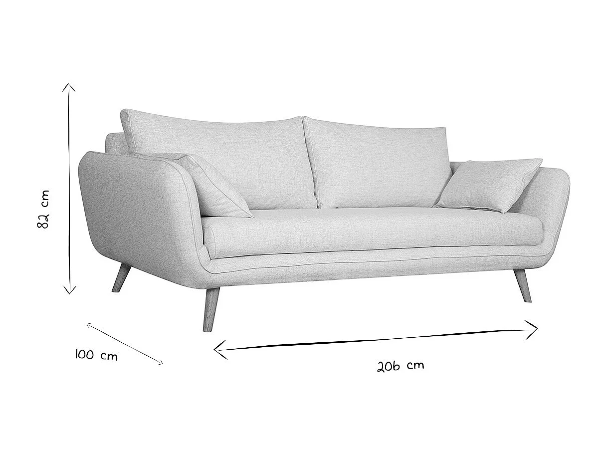 Canapé scandinave 3 places en tissu gris clair chiné et bois clair CREEP