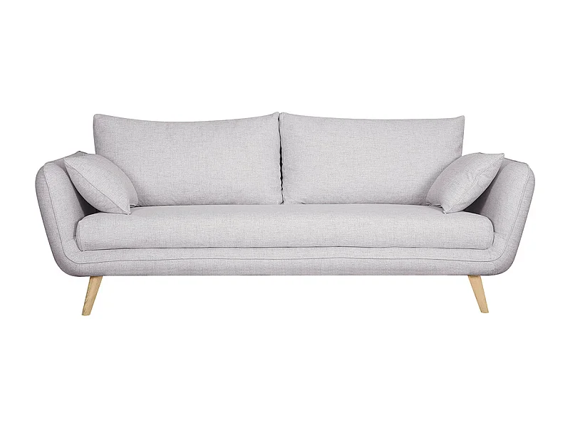 Canapé scandinave 3 places en tissu gris clair chiné et bois clair CREEP