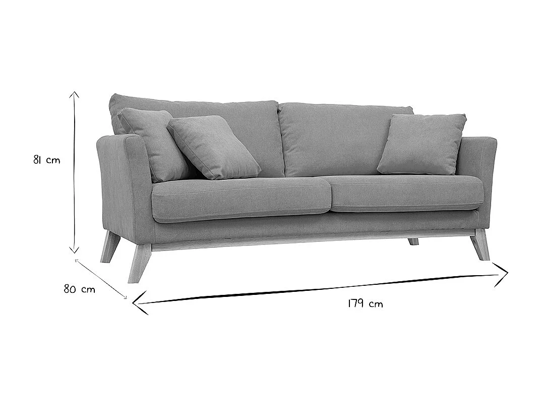 Canapé scandinave déhoussable 3 places en tissu effet velours jaune moutarde et bois clair OSLO