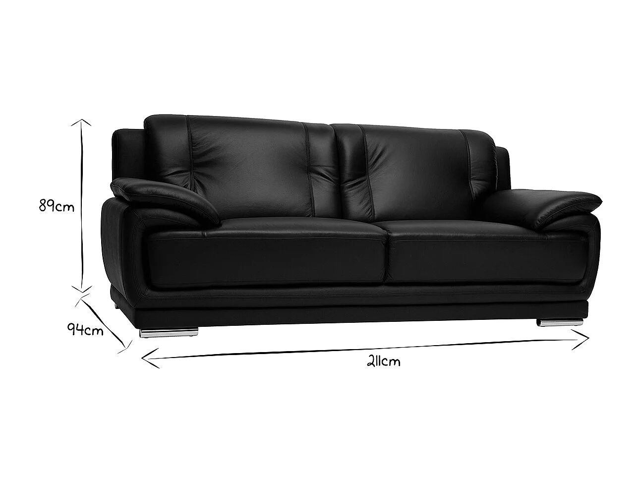 Divano pelle design 3 posti nero TAMARA - pelle di bufalo