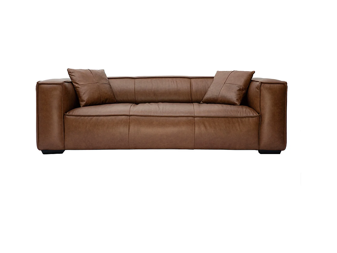 Canapé vintage 3 places cuir marron et bois noir COBAIN