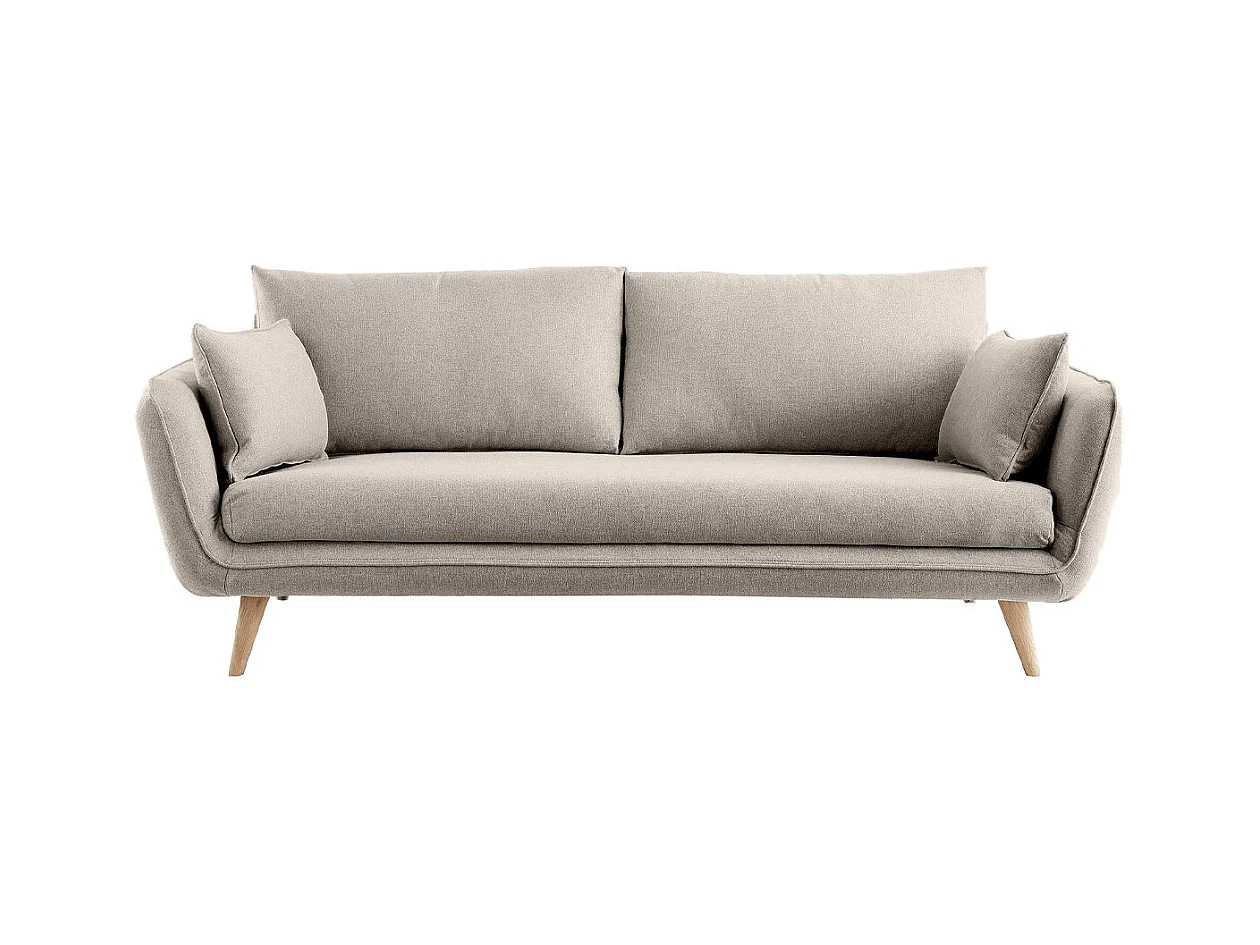 Canapé scandinave 3 places en tissu beige et bois clair CREEP