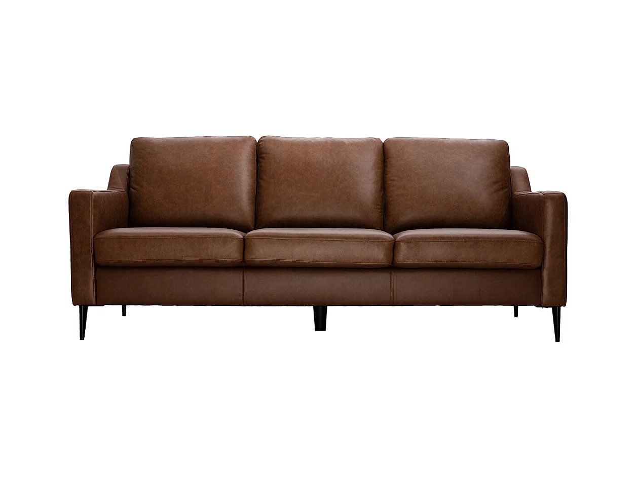 Canapé vintage 3 places cuir marron et bois noir OXMO