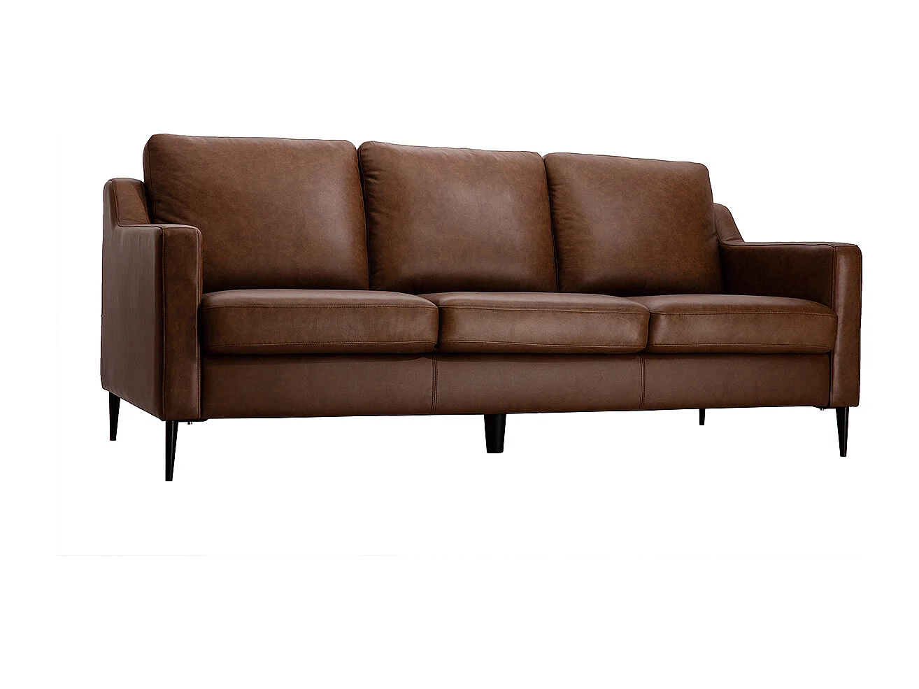 Canapé vintage 3 places cuir marron et bois noir OXMO