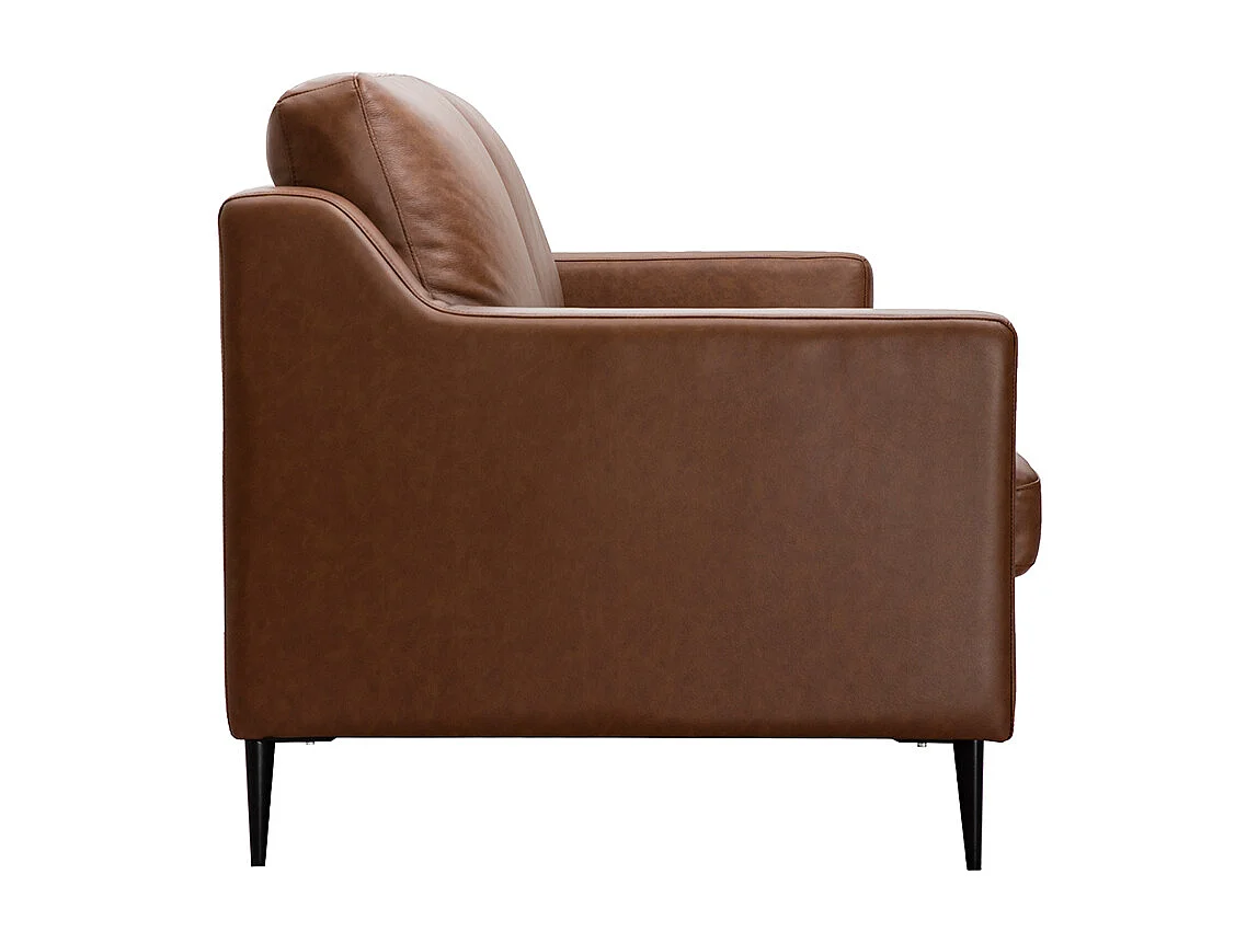 Canapé vintage 3 places cuir marron et bois noir OXMO