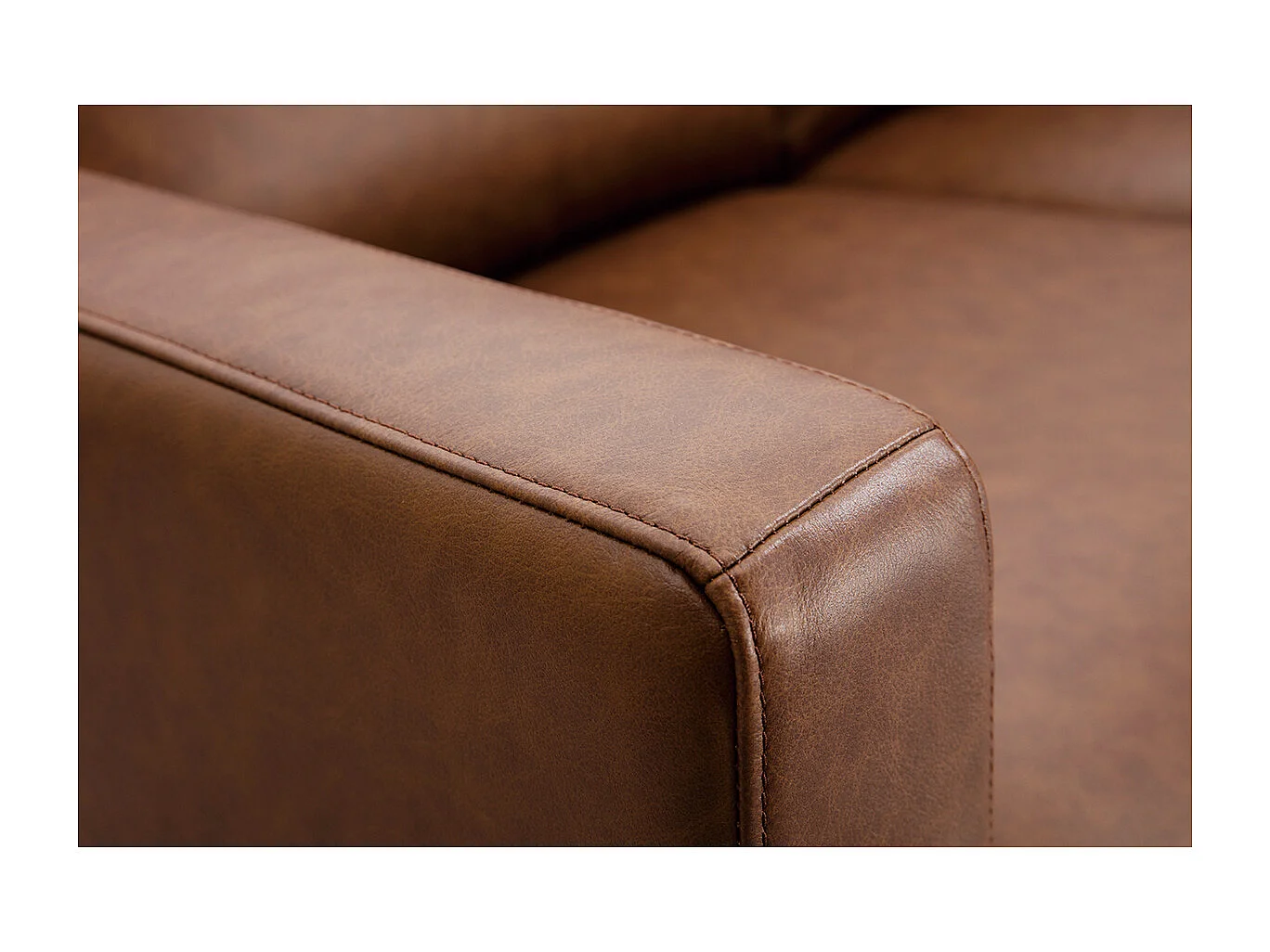 Canapé vintage 3 places cuir marron et bois noir OXMO