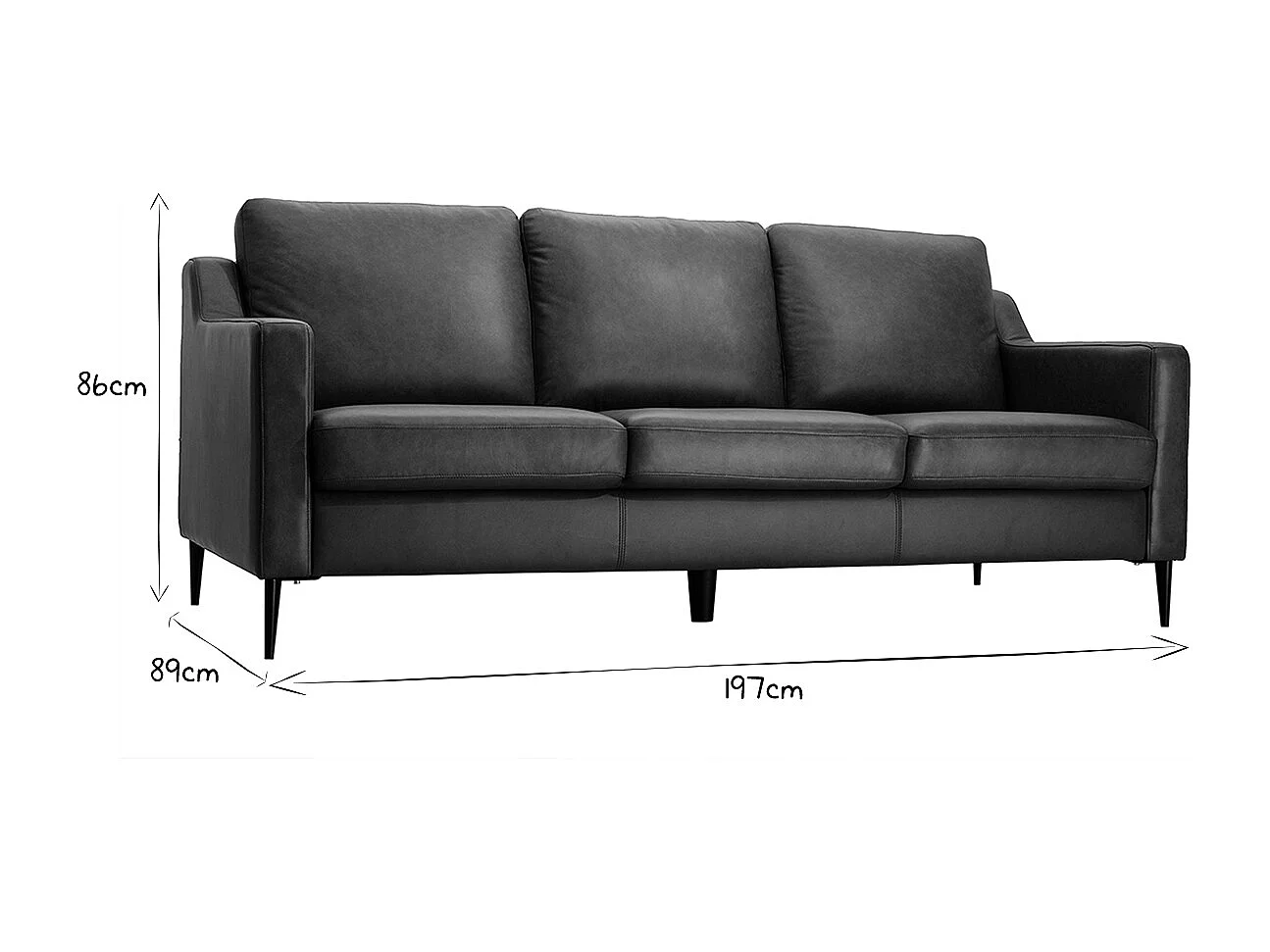 Canapé vintage 3 places cuir marron et bois noir OXMO