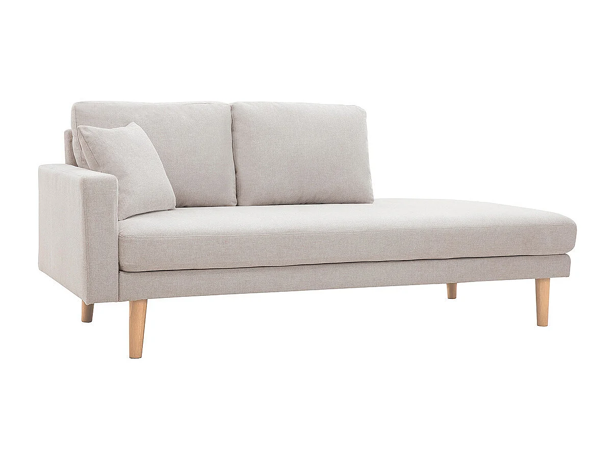 Méridienne scandinave en tissu effet velours texturé beige et bois clair BERTILLE