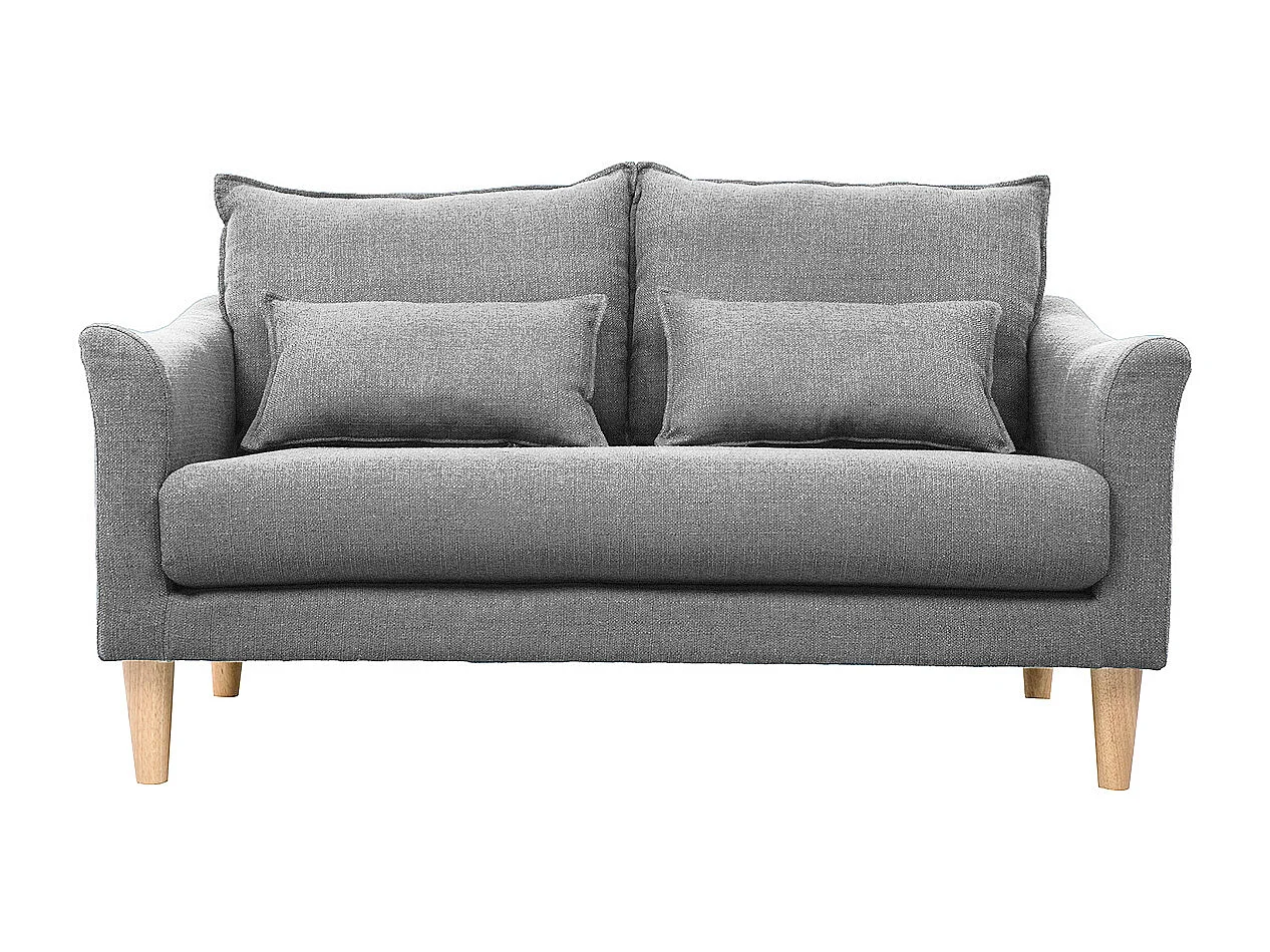 Canapé scandinave 2 places en tissu gris et bois clair KATE