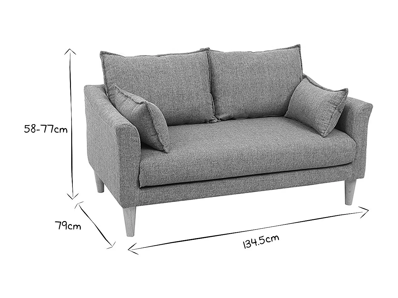 Canapé scandinave 2 places en tissu gris et bois clair KATE