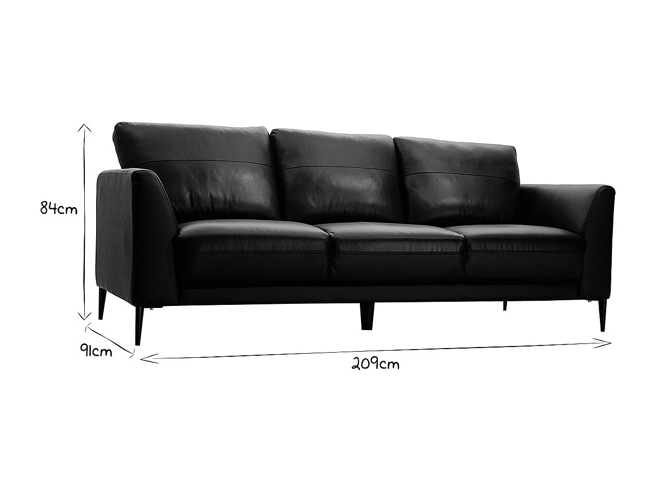 Canapé 3 places cuir noir et métal noir JOPLIN