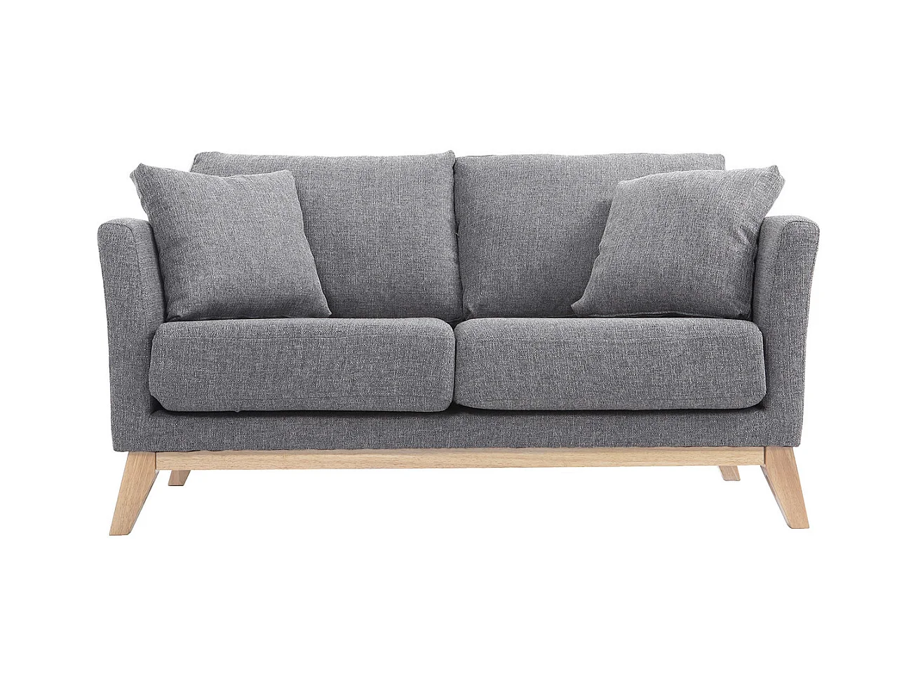 Canapé scandinave déhoussable 2 places en tissu gris clair et bois clair OSLO
