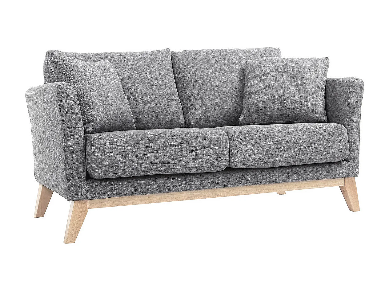 Canapé scandinave déhoussable 2 places en tissu gris clair et bois clair OSLO