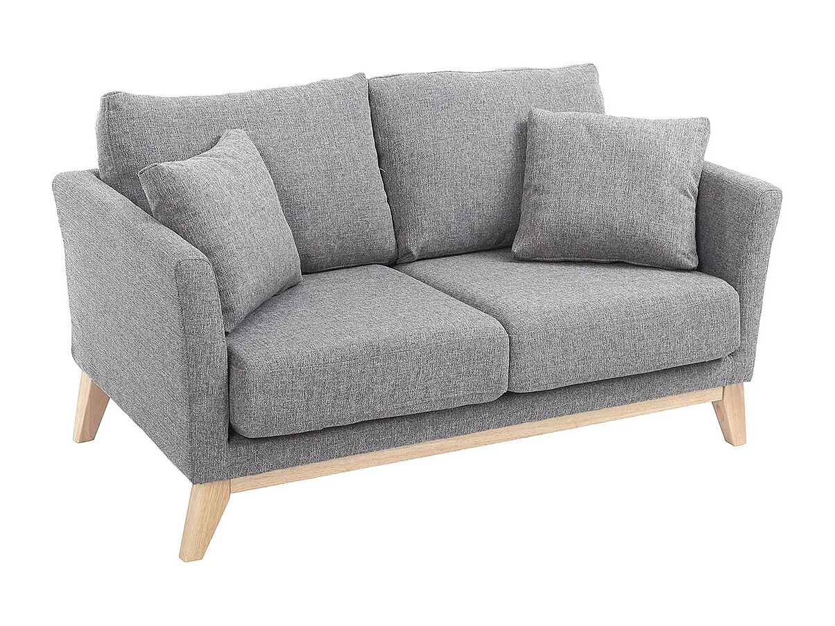 Canapé scandinave déhoussable 2 places en tissu gris clair et bois clair OSLO