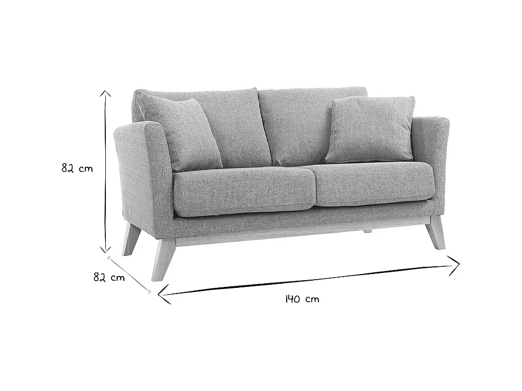 Canapé scandinave déhoussable 2 places en tissu gris clair et bois clair OSLO