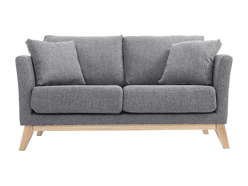 Canapé scandinave déhoussable 2 places en tissu gris clair et bois clair OSLO