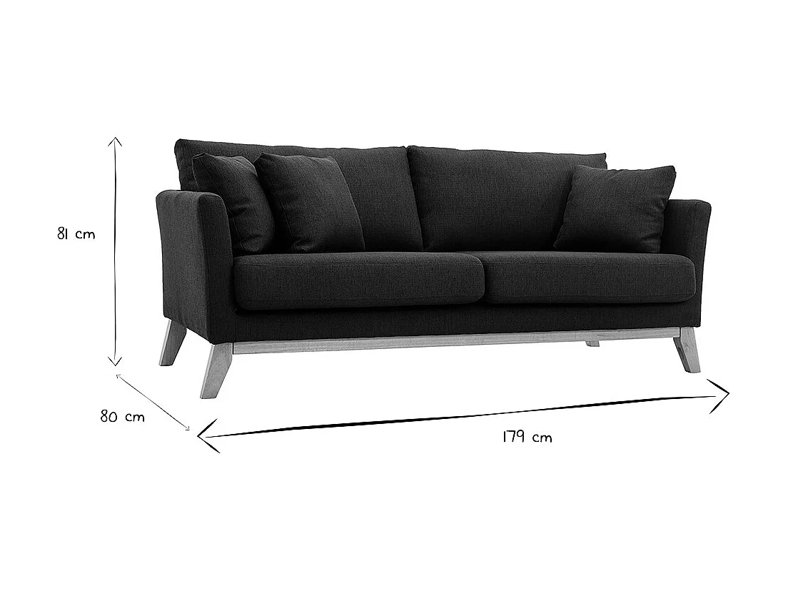 Sofá nórdico 3 plazas gris oscuro desenfundable patas madera OSLO